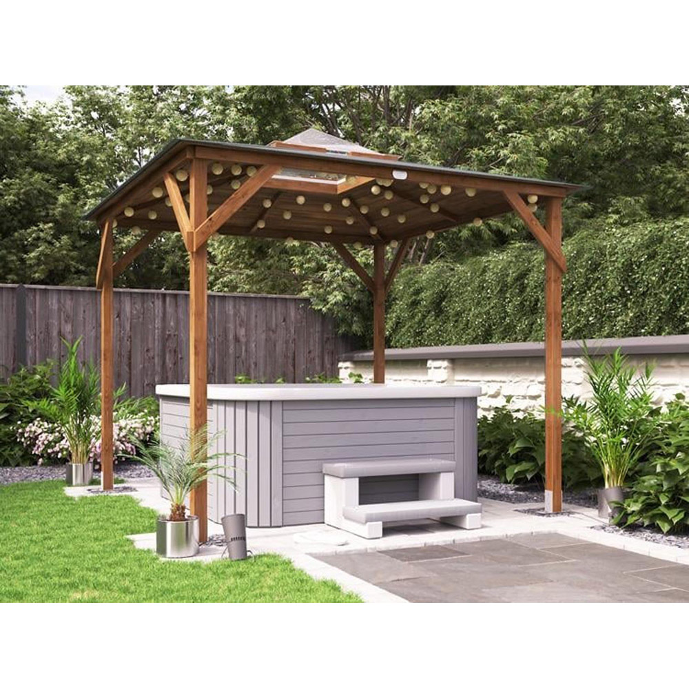 Dunster House Erin 2.5 x 2.5m Brown Wooden Superfelt Gazebo with Perspex Dome Roof Image 3