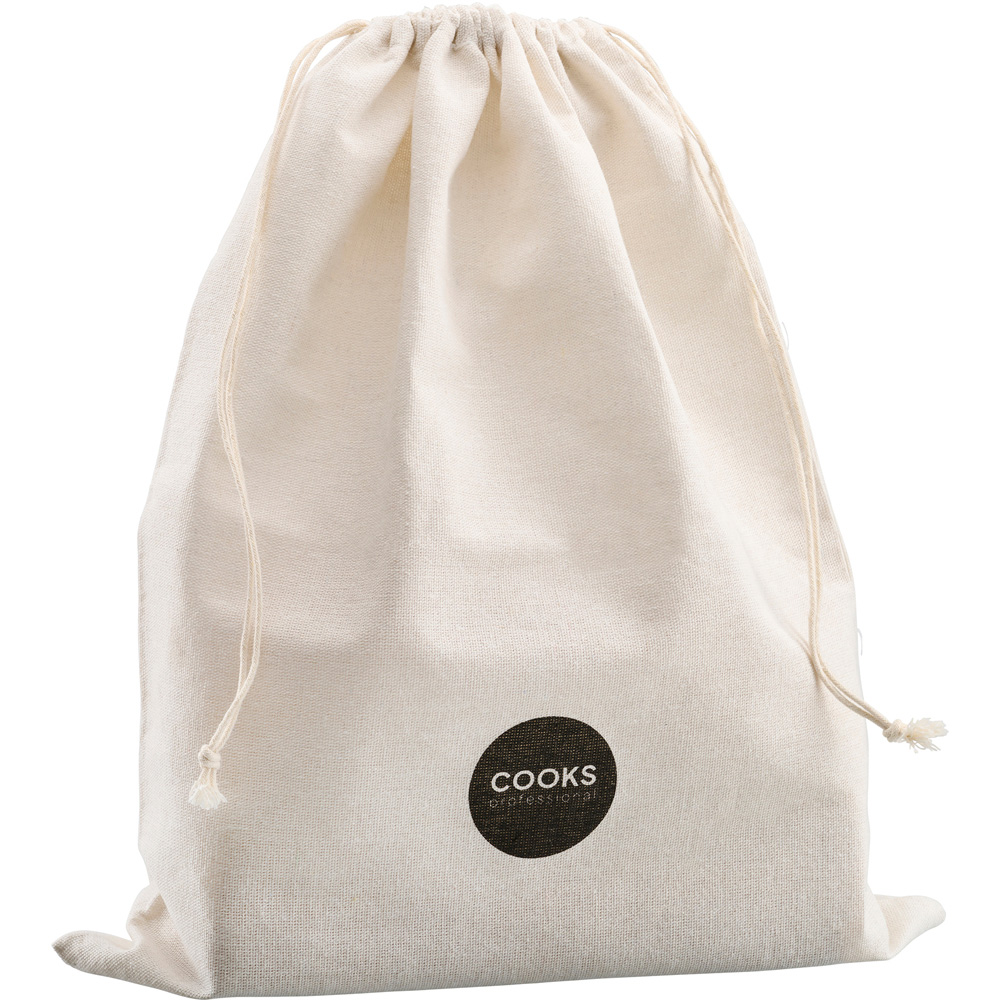 Cooks Professional Blue Diamond Pattern Bread Bin with Linen Bag and Bamboo Lid Image 4