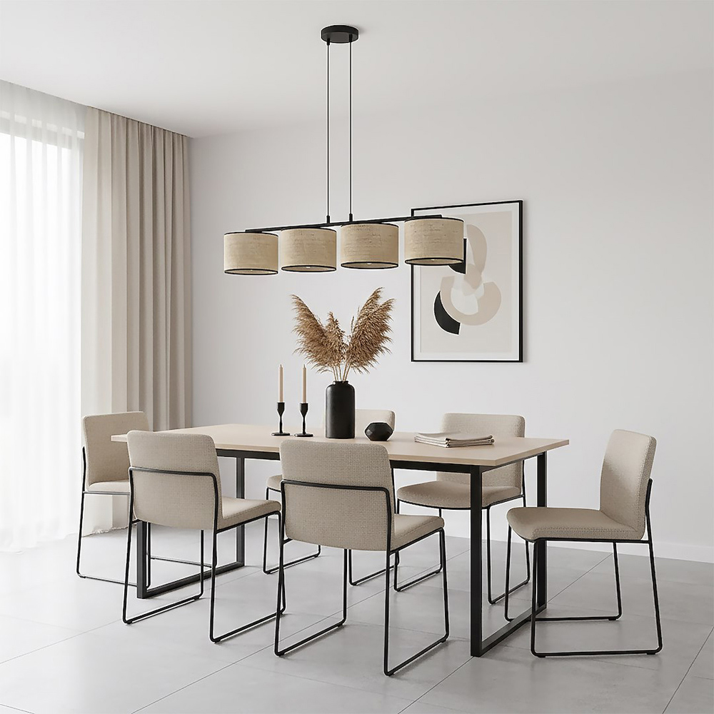 Emibig Eco 4 Light Rattan Cylindrical Shade Black E27 Ceiling Pendant Light Image 6