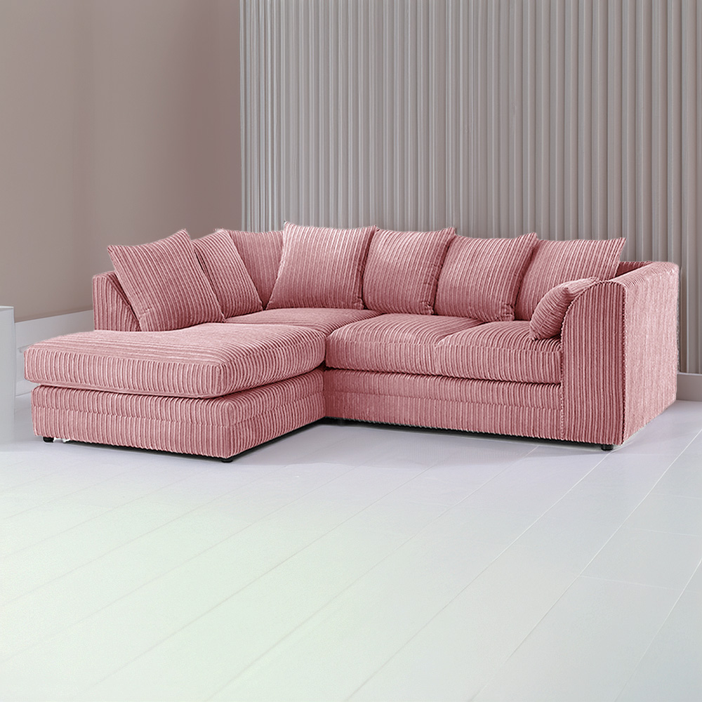 Luxor 3 Seater Pink Jumbo Cord Left Hand Facing Corner Sofa Image 1