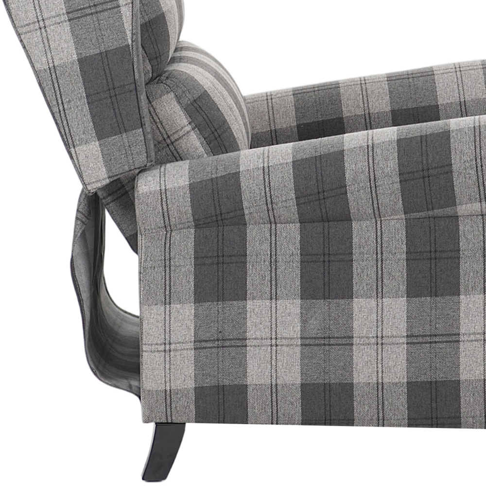 Living and Home Grey and Black Plaid Pattern Linen Pushback Recliner Armchair Image 6