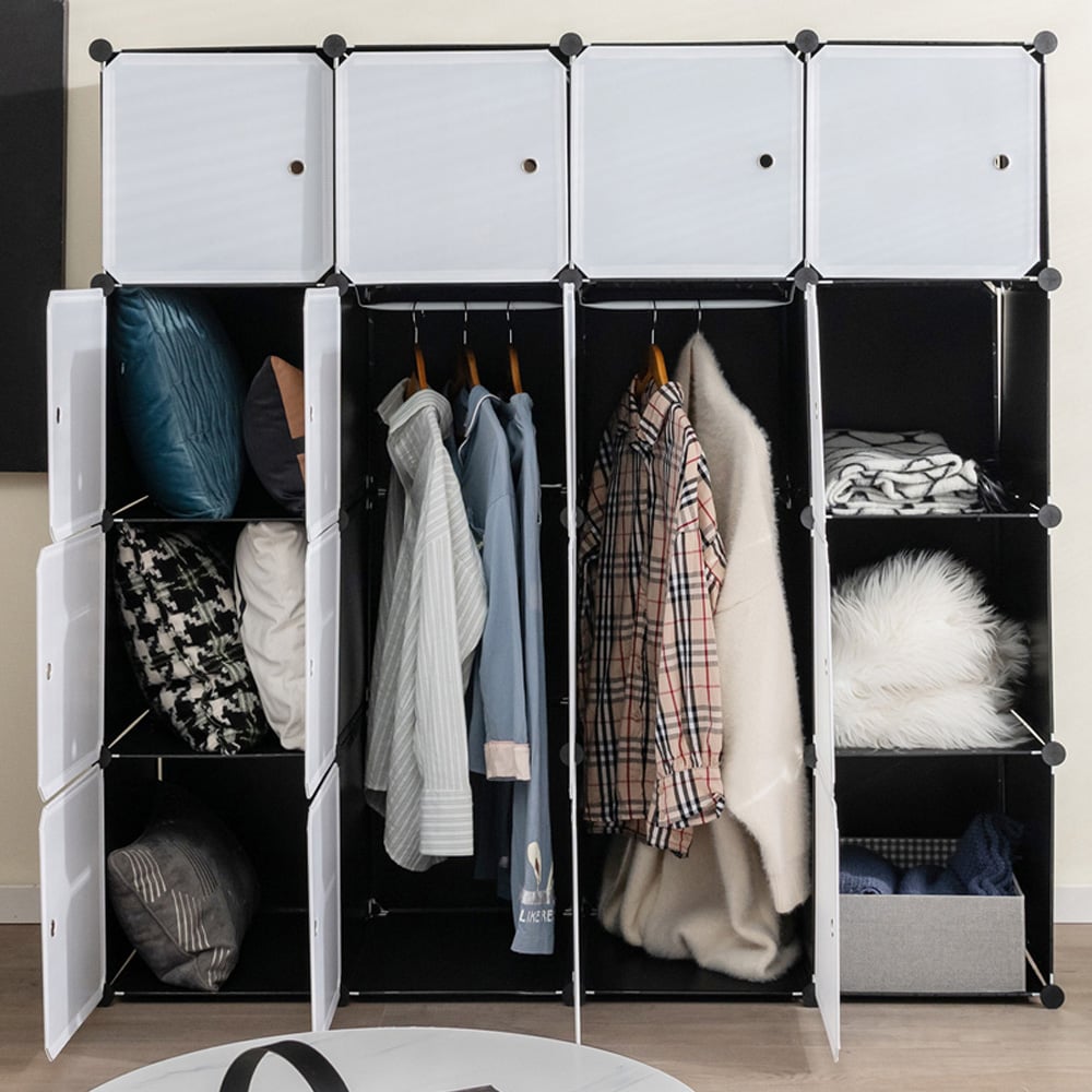 Costway 16 Cube Black and White Storage Cabinet Image 1