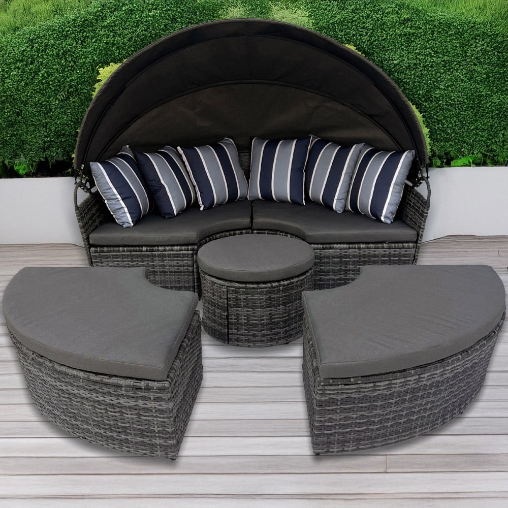 Furniture One 8 Seater Rattan Sun Lounger Sofa Set with Canopy 210cm Image 1