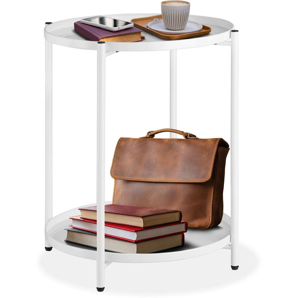 tectake Oxford 2 Shelf White Round Bedside Table Image 2