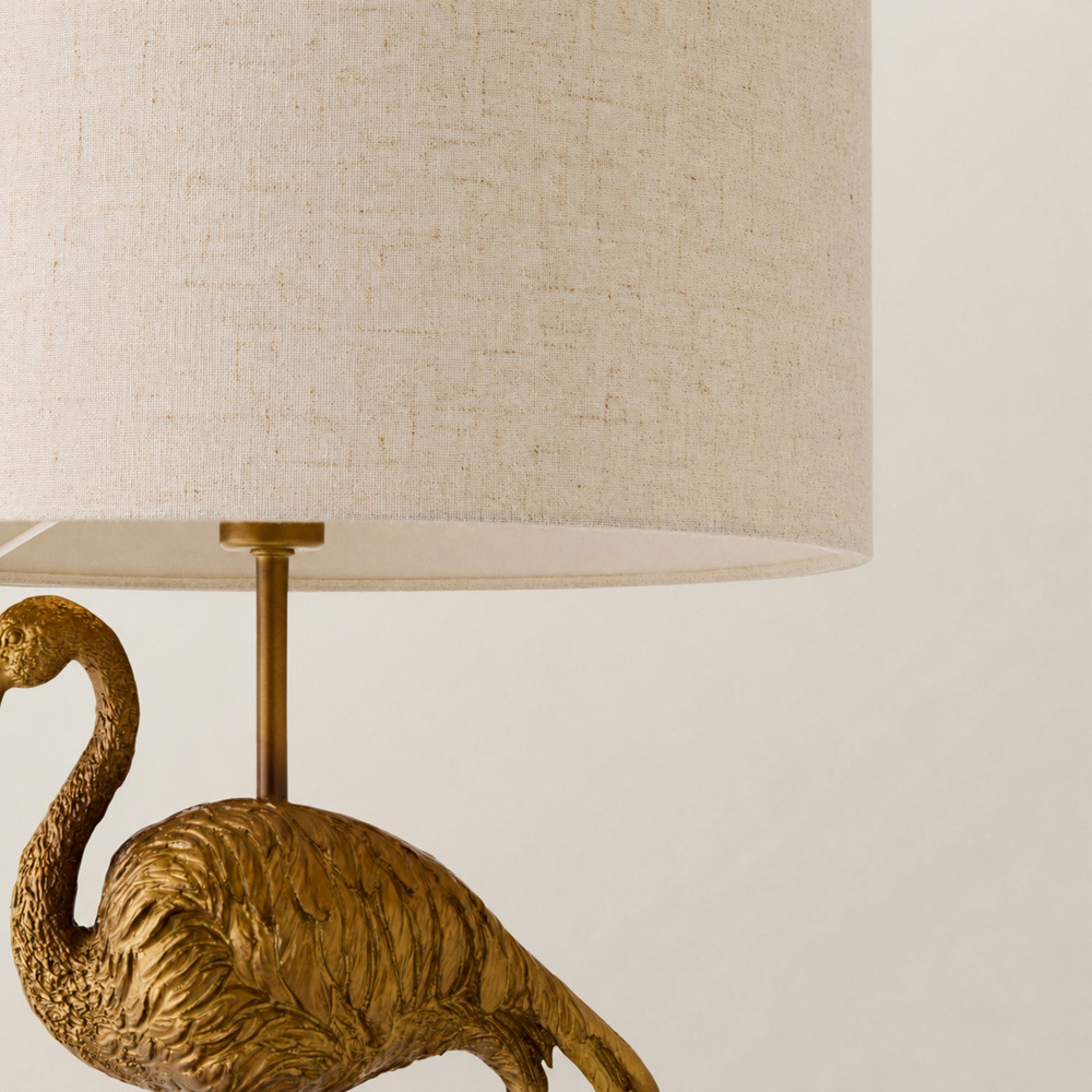 ValueLights Flo Flamingo Linen Drum Shade Brushed Bronze Table Lamp with Bulb Image 4