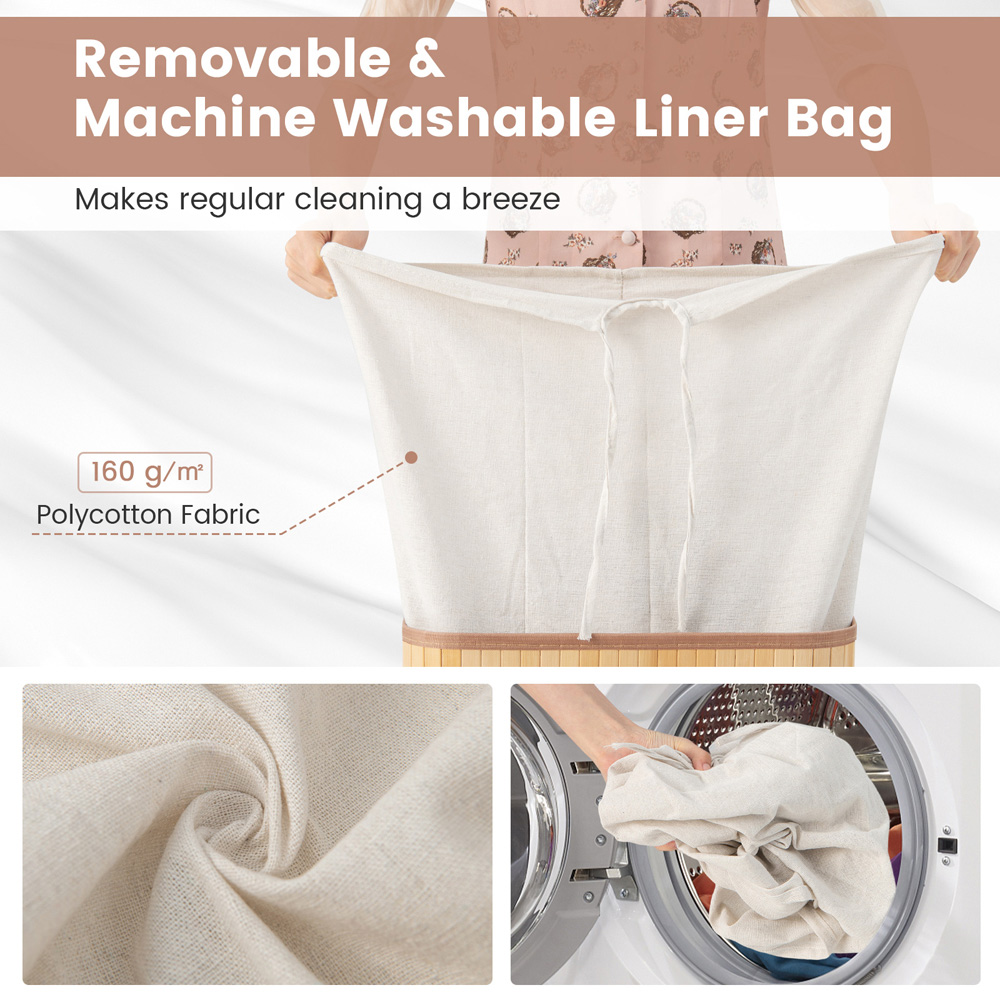 Costway Natural Bamboo Laundry Hamper 72L Image 8