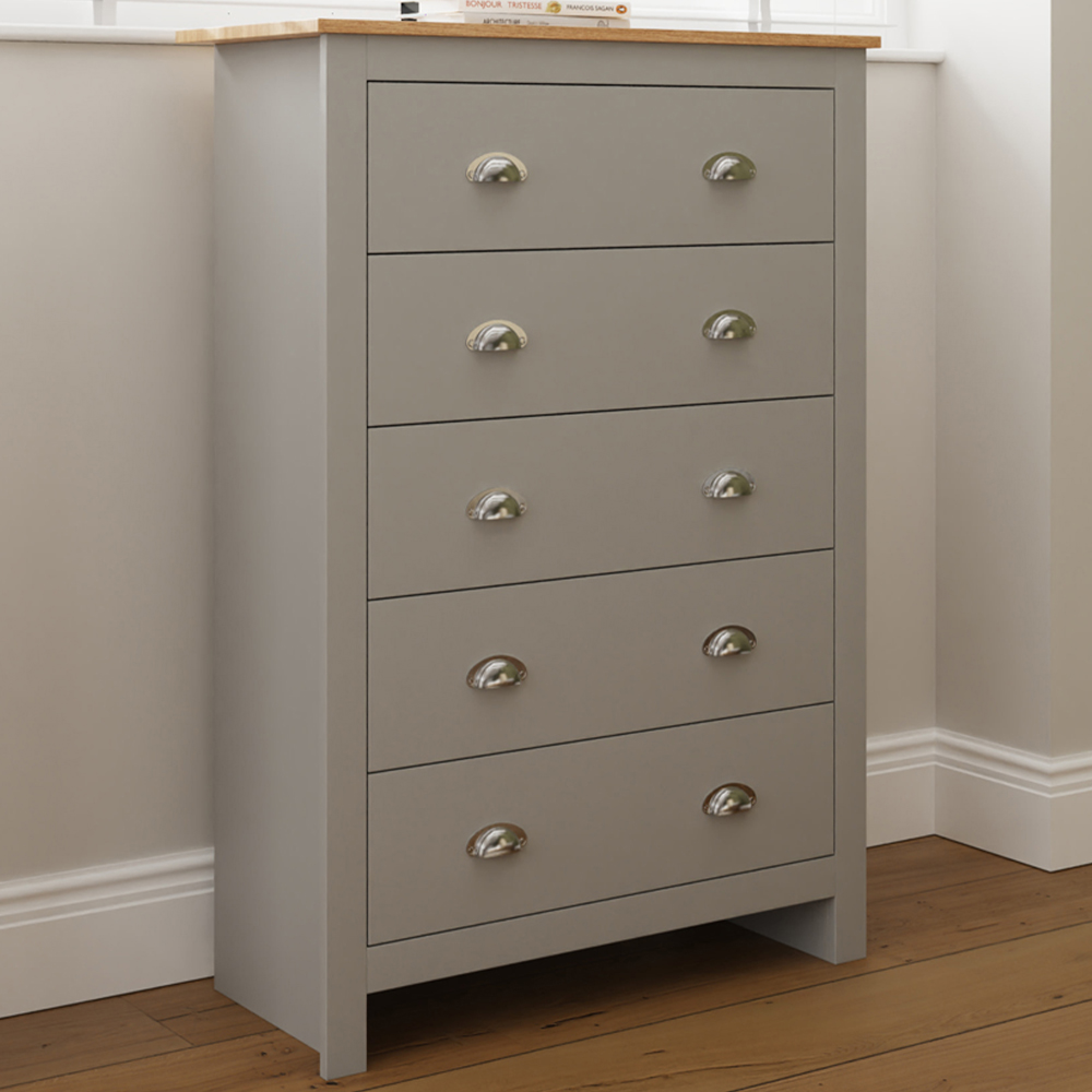 GFW Lancaster 5 Drawer Grey Chest of Drawers Image 1
