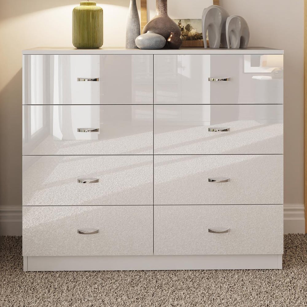 FWStyle Chilton 8 Drawer White Gloss Chest of Drawers Image 1