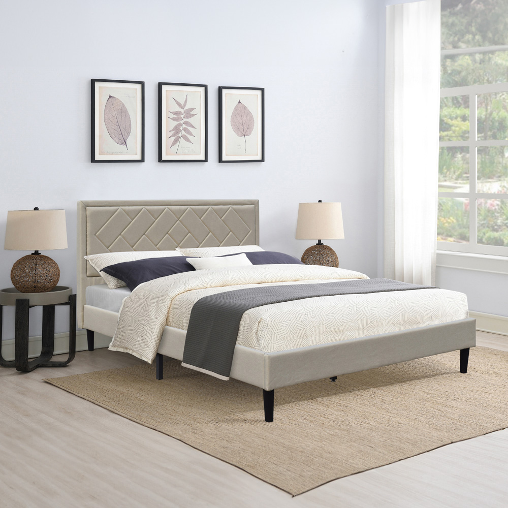 Brooklyn King Size Stone Padded Headboard Bed Frame Image 3