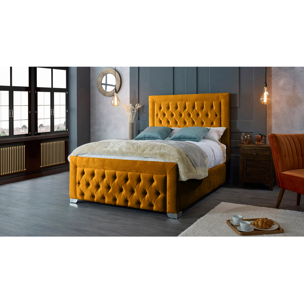 Eleganza Home Gelson Super King Size Mustard Plush Velvet Bed Frame with Chesterfield Headboard Image 2