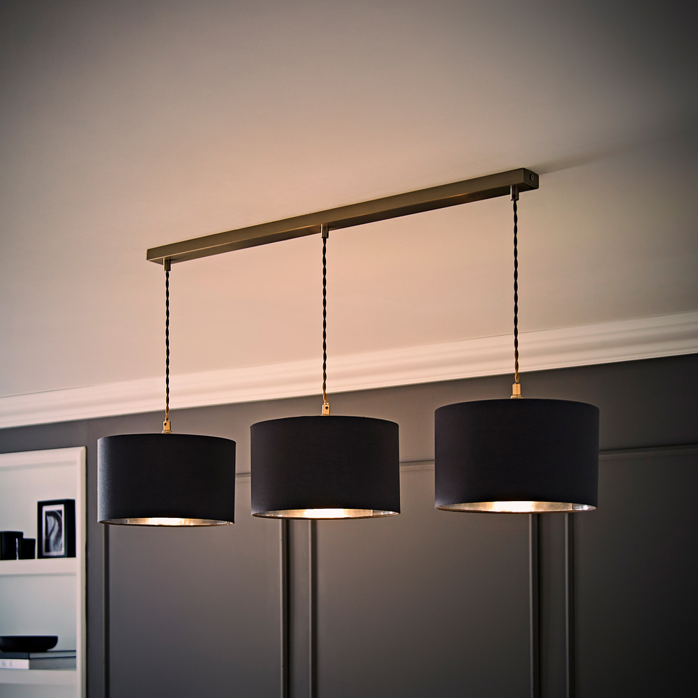 ValueLights Reni Charcoal Chrome Drum Shade 3 Drop Bar Chrome Diner LED Ceiling Pendant Light Image 6