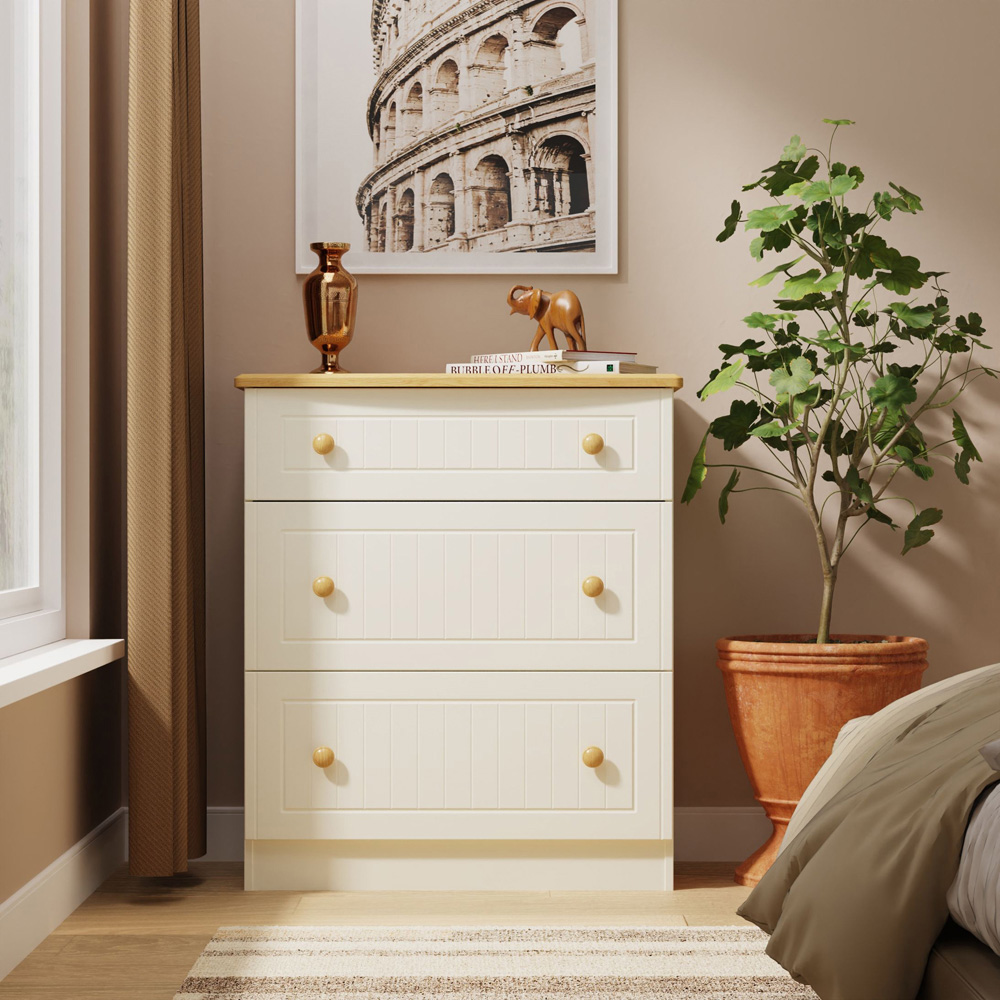Crowndale Warwick 3 Drawer Cream Ash and Oak Deep Chest of Drawers Image 7