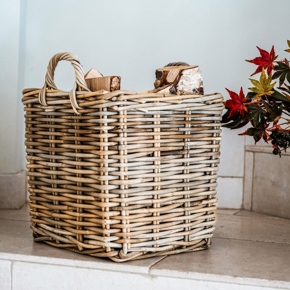 Ivyline Natural Wicker Sturdy Square Log Basket Set of 2 Image 2