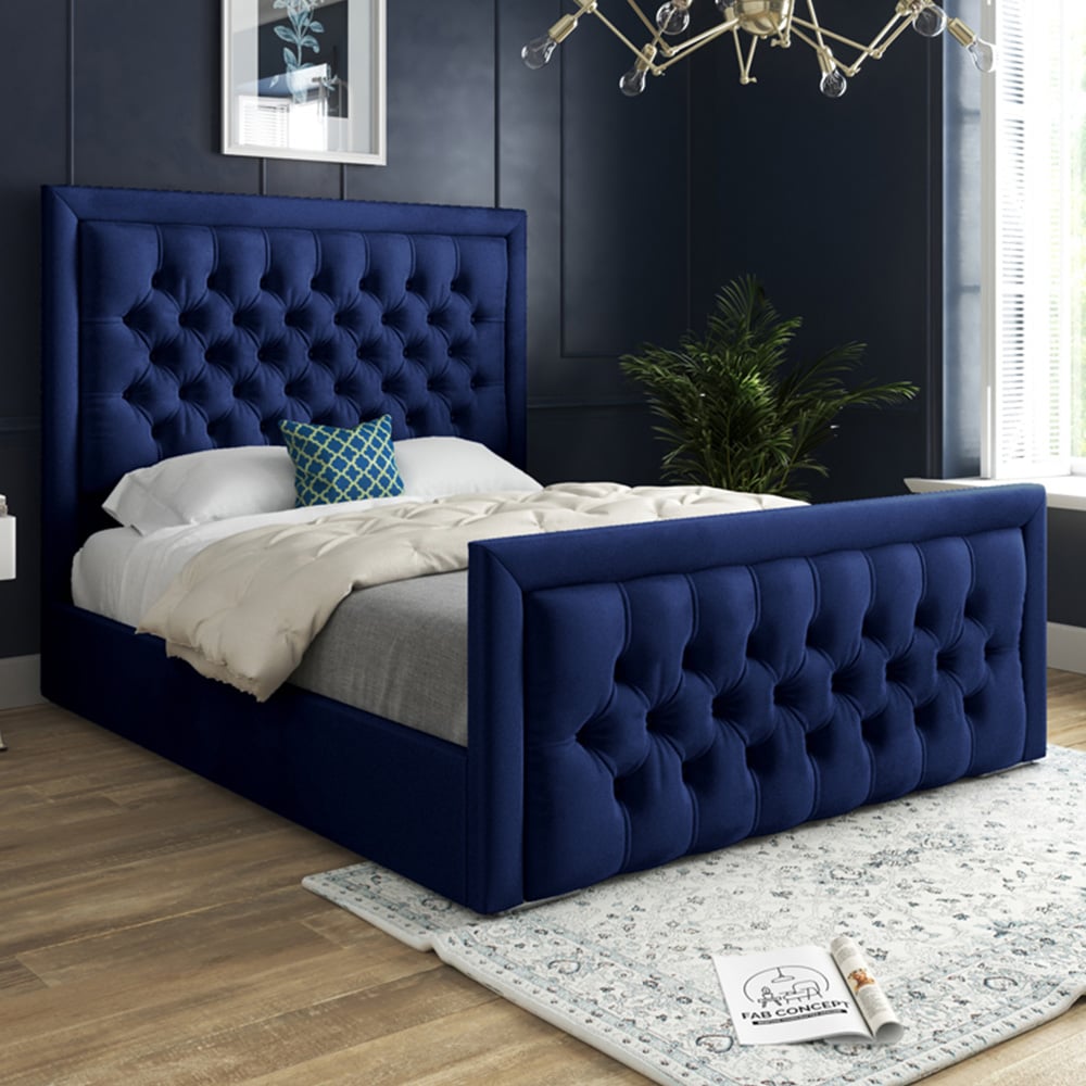 DS Living Kingston Super King Size Blue Soft Velvet Bed Frame Image 1