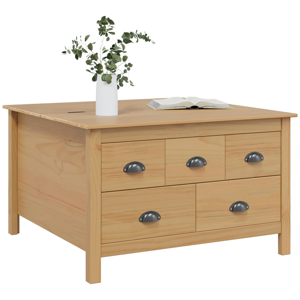 vidaXL Hill 5 Drawer Honey Brown Solid Pine Wood Coffee Table Image 3
