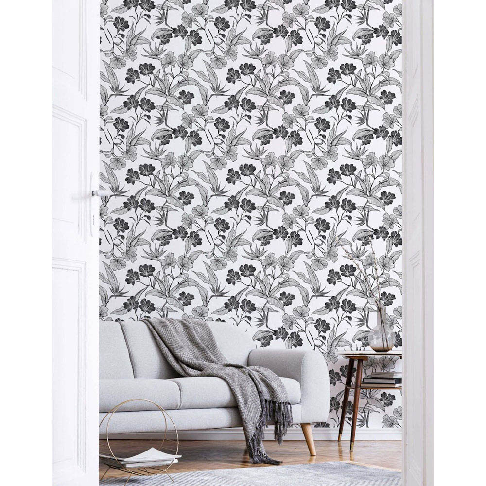 Bobbi Beck Eco Luxury Floral Outline Black and White Wallpaper Image 2
