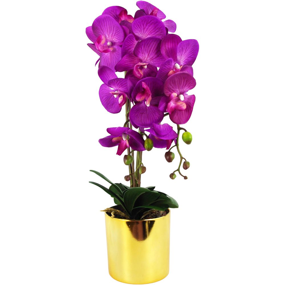 Leaf Large Purple Orchid Artificial Plant with Gold Pot 52cm Image 1