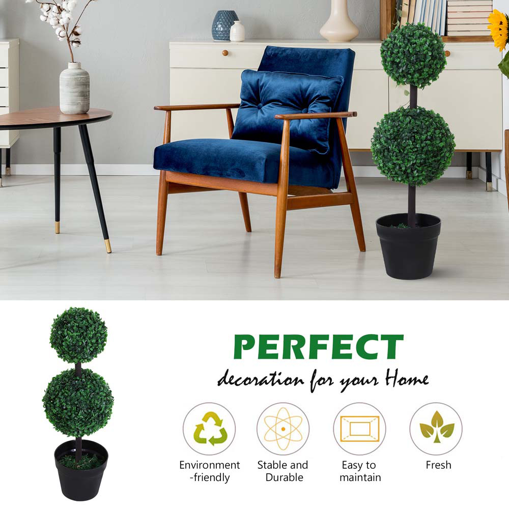 Outsunny Boxwood Ball Tree Artificial Plant In Pot 2.2ft 2 Pack Image 5