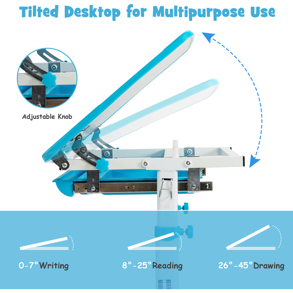 Costway Adjustable Blue Kids Study Table and Chair Set Image 5