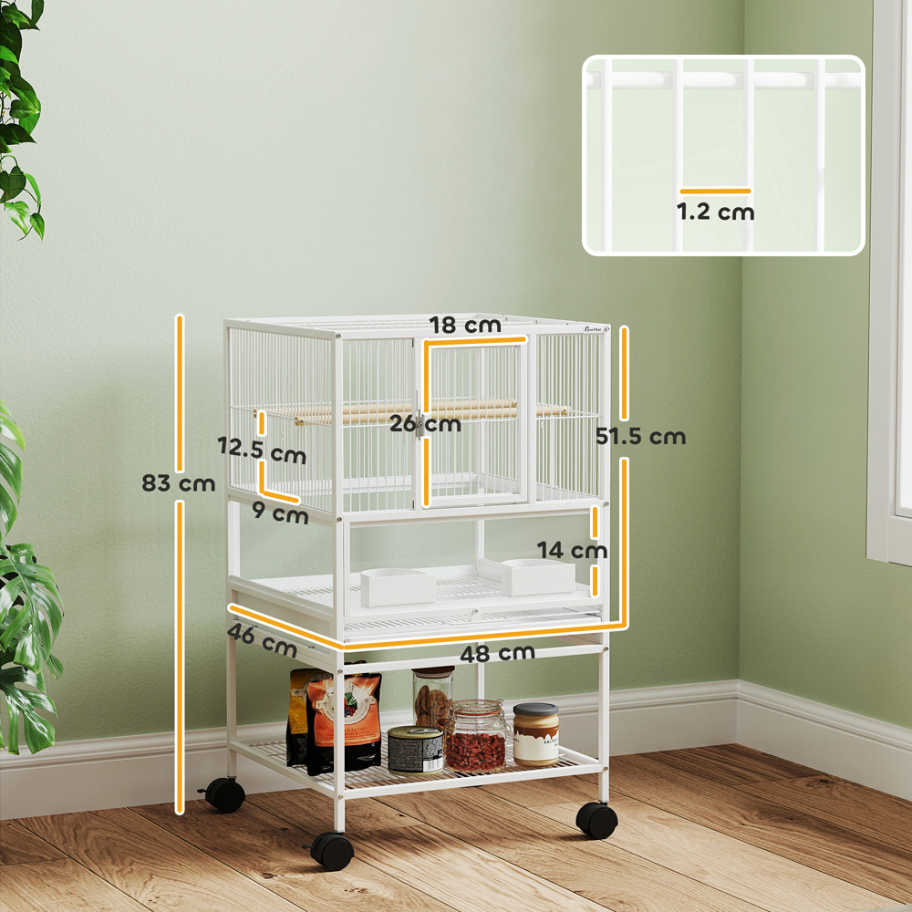 PawHut Large White Acrylic Bird Cage with Rolling Stand and Viewing Panel Image 9