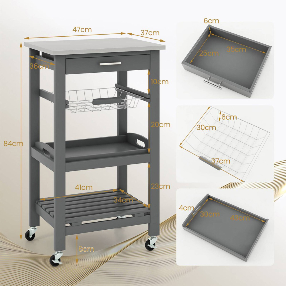 Costway Single Drawer 3 Shelf Grey Kitchen Trolley Image 9