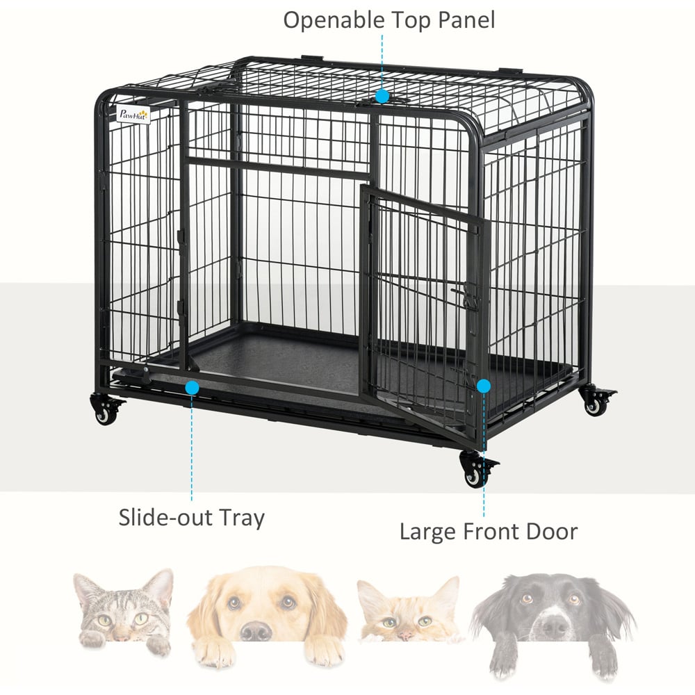 PawHut Medium Dog Metal Cage with Locking Door and Wheels Image 6