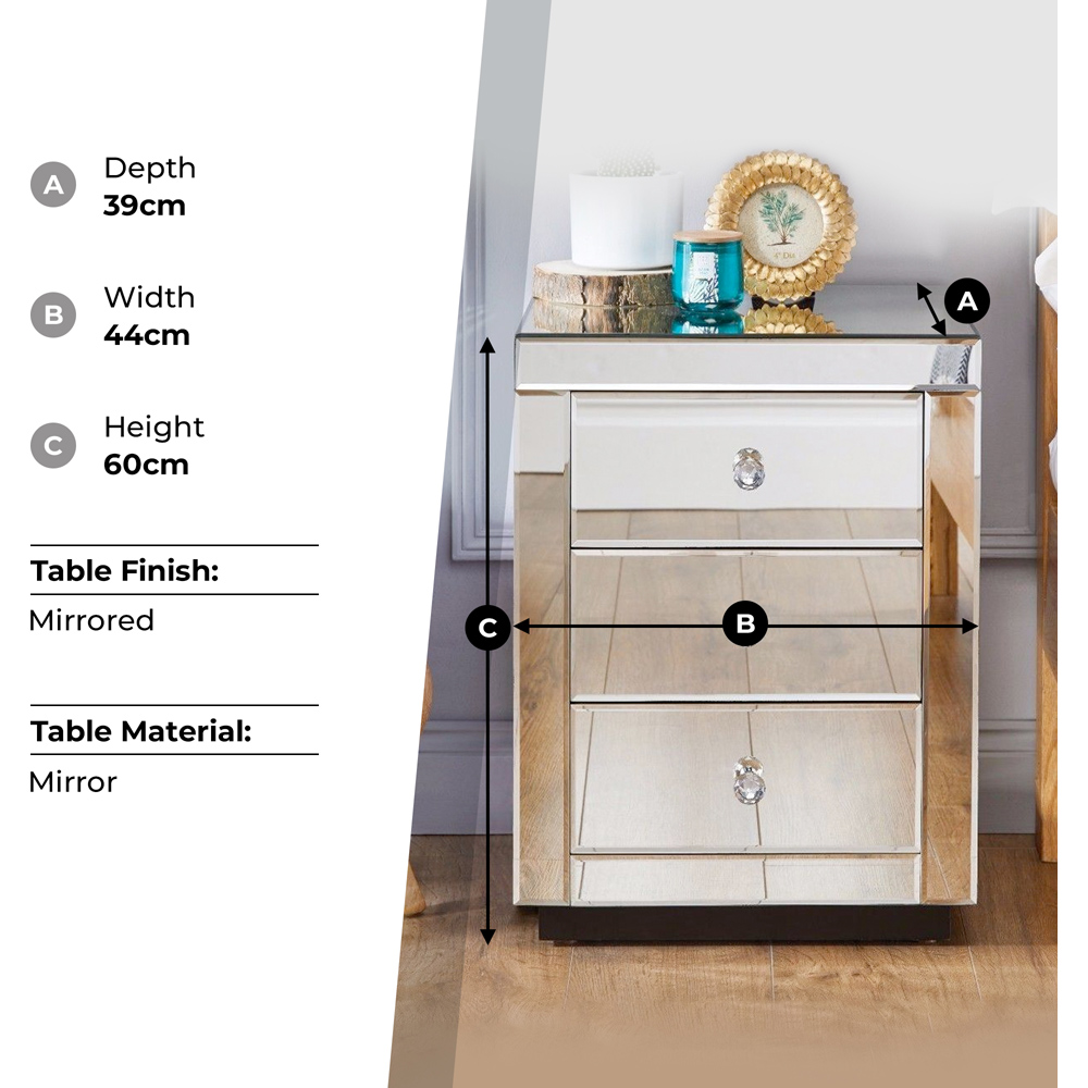 Furniturebox Verona 3 Drawer Silver Bedside Table Image 5