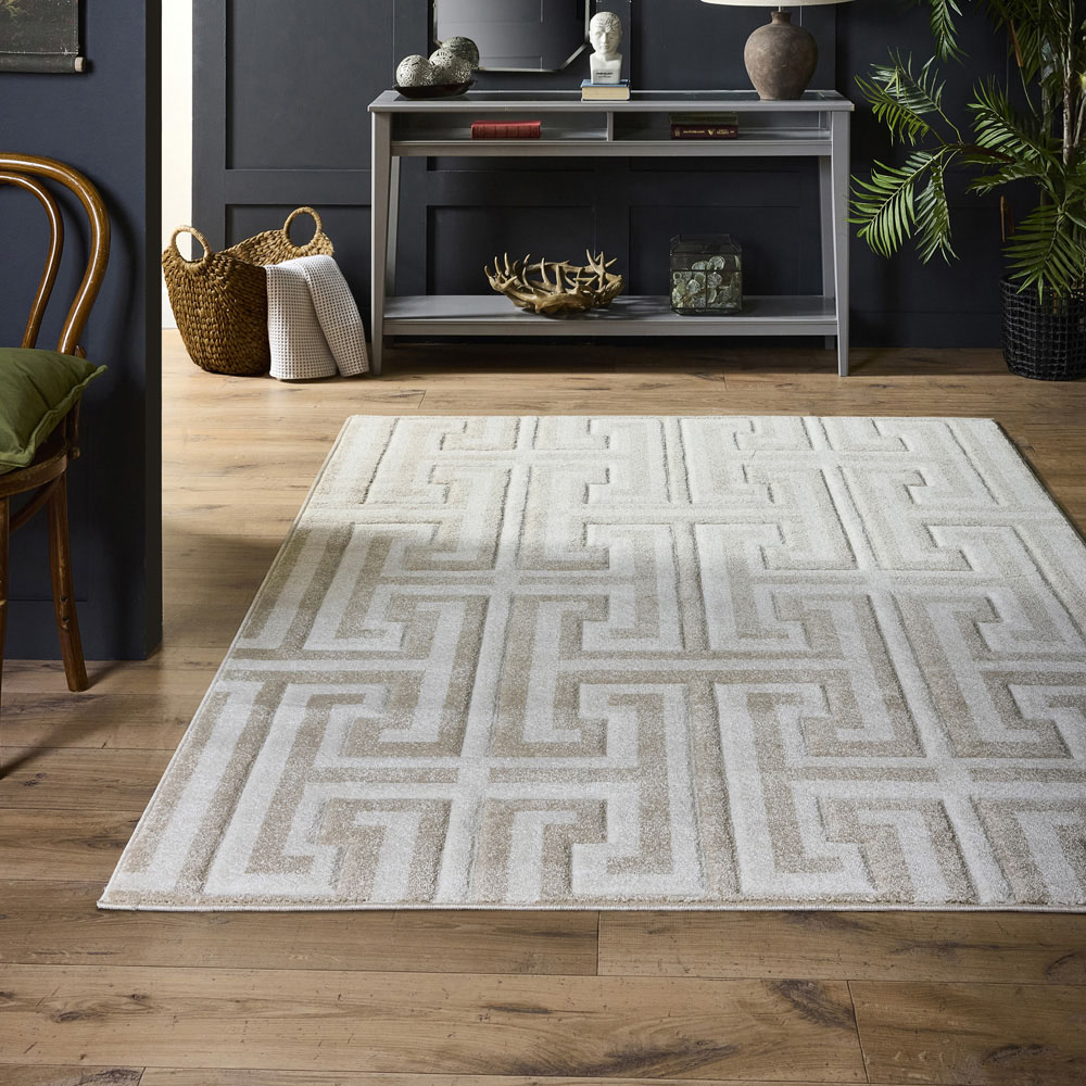 Origins Greek Key Cream Light Beige Rug 120 x 170cm Image 2
