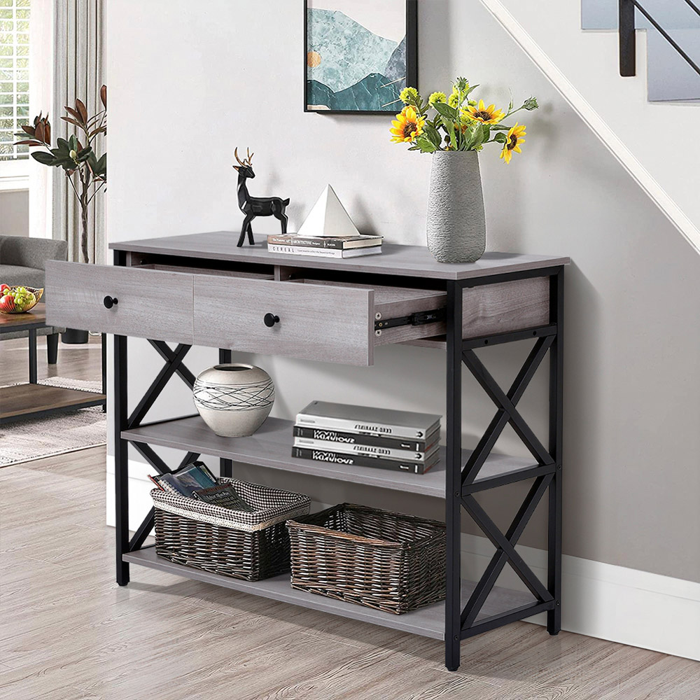 Living and Home 2 Drawer Narrow Wooden Console Table Image 6