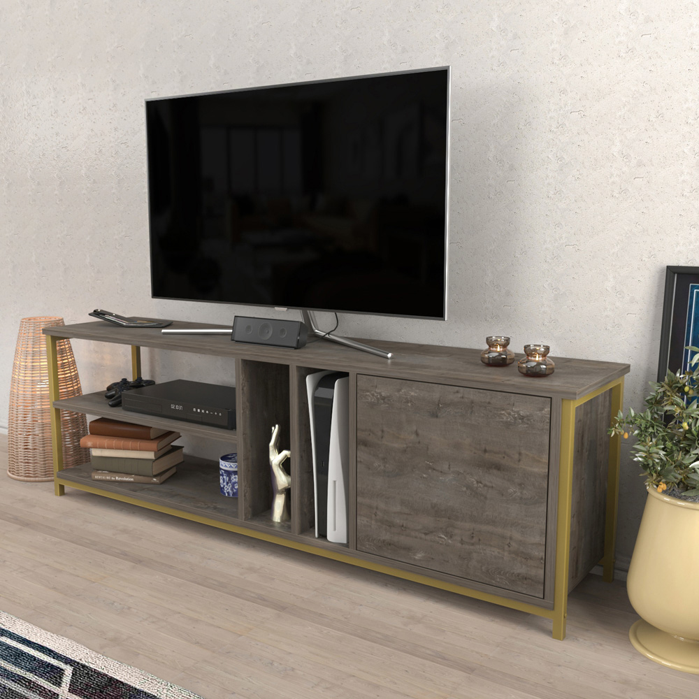 Decorotika Oneida Single Door 4 Shelf Gold Wenge TV Stand for 72 inch TV Image 5
