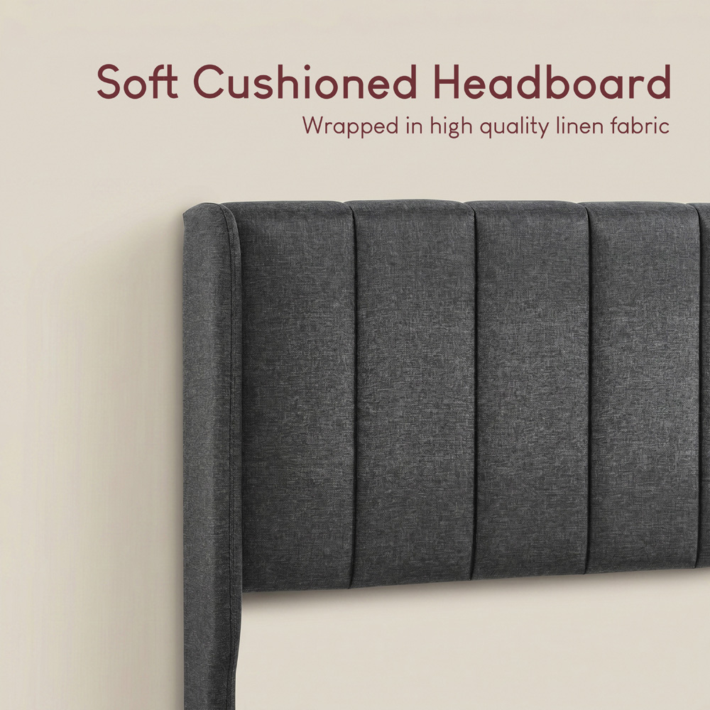VIDA DESIGNS Vianna Double Dark Grey Linen Fabric Bed Image 6