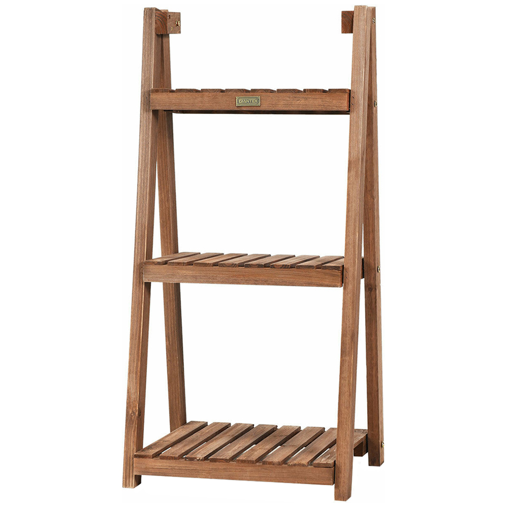 Costway 2 Shelf Folding Wooden Flower Plant Pot Shelf Display Image 1