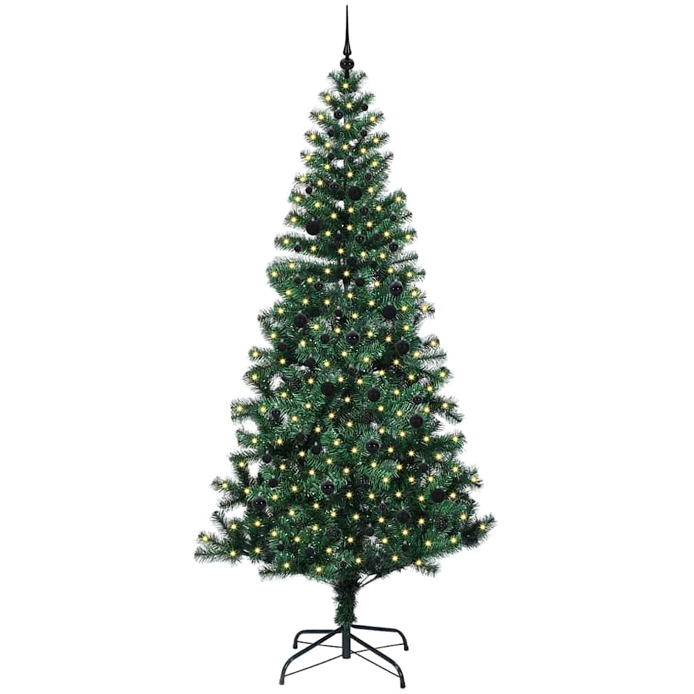 vidaXL Pre-Lit Black Baubles Green Artificial Christmas Tree 8ft Image 1