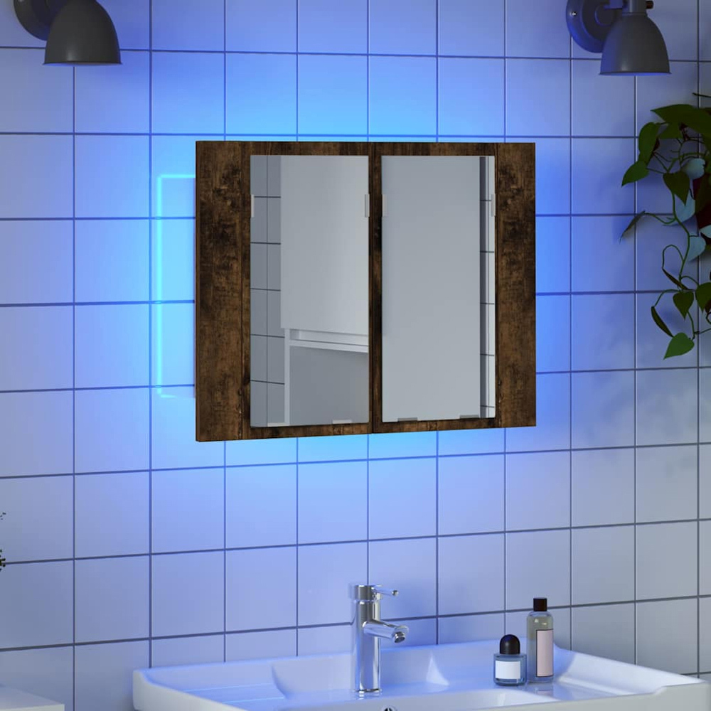 vidaXL 2 Door LED Mirror Smoked Oak Wooden Cabinet Image 9