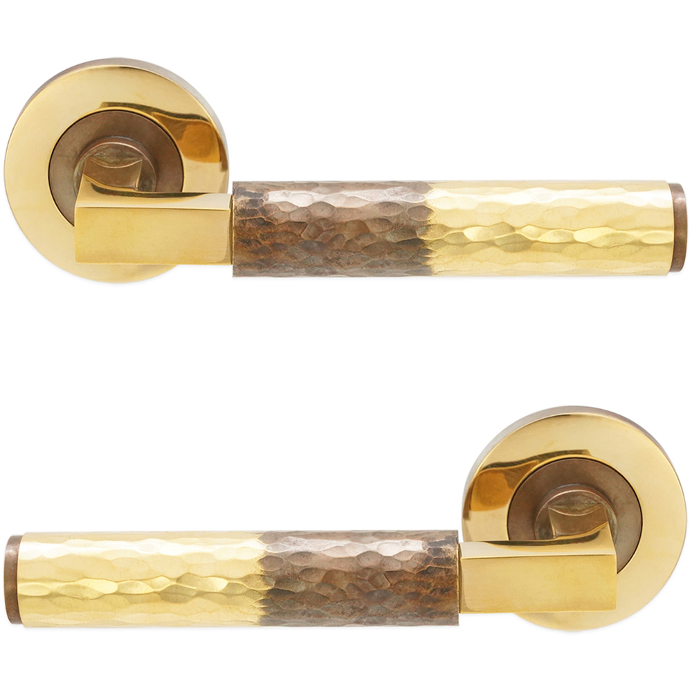 Spira Brass Hammered Knurlmond Aged Brass Lever on Rose Door Handle 2 Pack Image 1