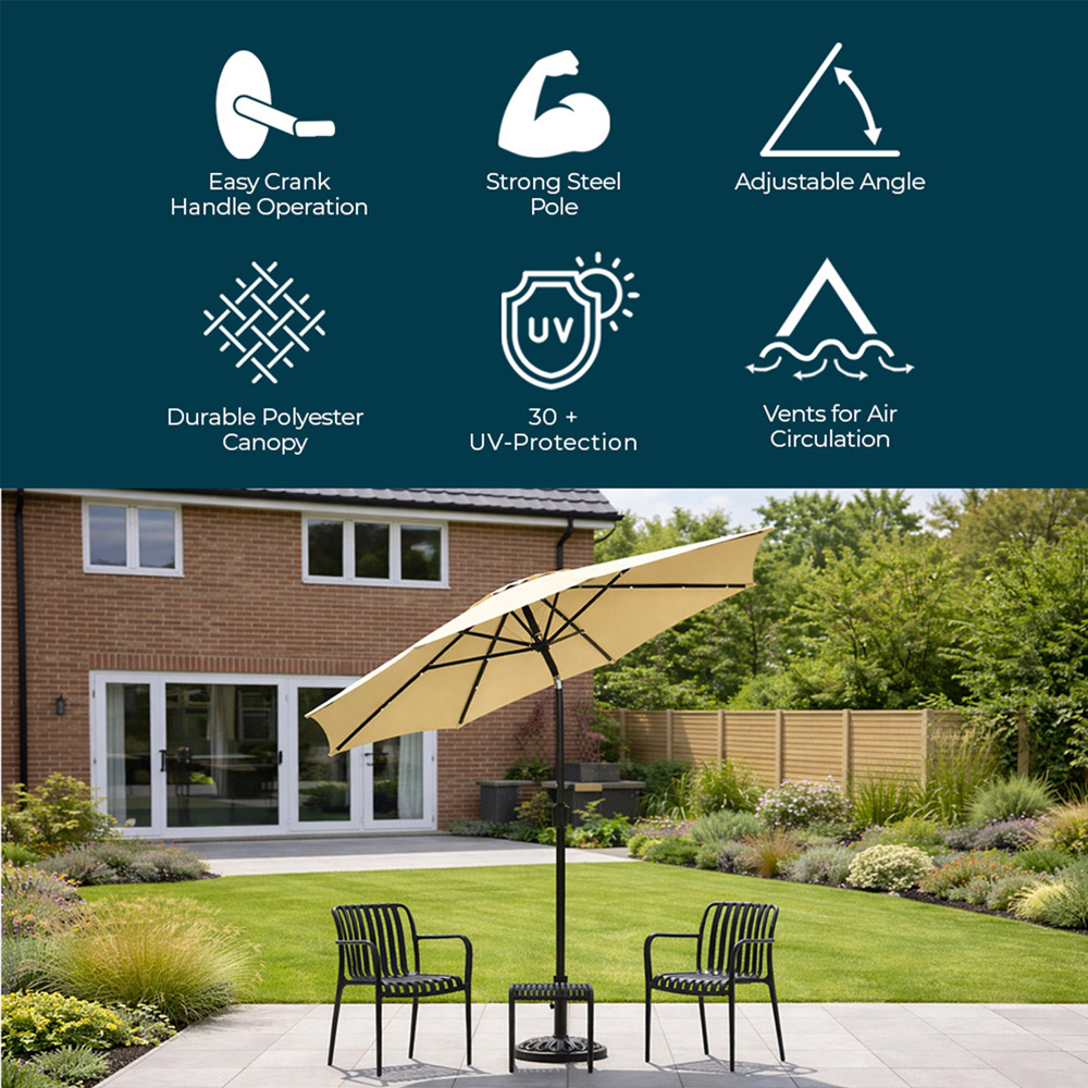Jack Stonehouse Beige Crank and Tilt Straight Parasol 2.7m Image 3