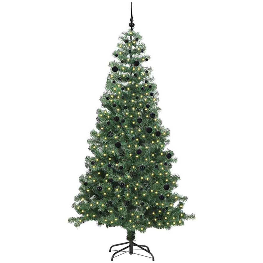 vidaXL Pre-Lit Black Baubles Green Artificial Christmas Tree 8ft Image 1