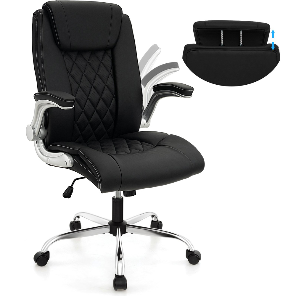 Costway Black PU Leather Office Chair with Adjustable Headrest Image 2