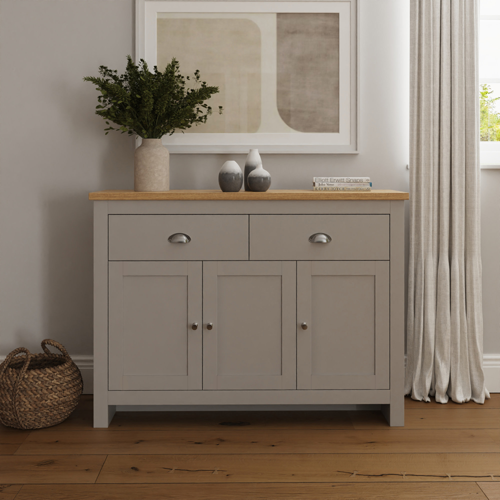GFW Lancaster 3 Door 2 Drawer Grey Large Sideboard Image 7