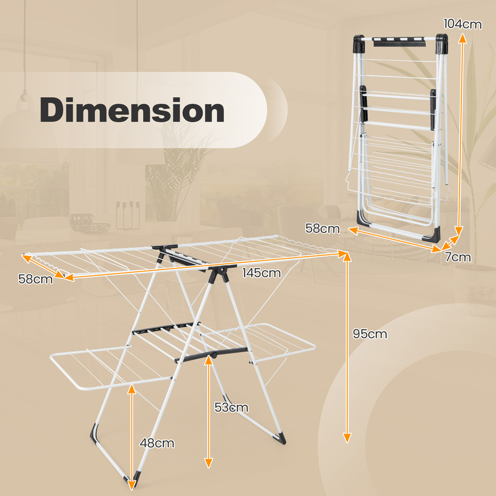 Costway 2 Tier Foldable Laundry Drying Rack with Adjustable Wings and Clips Image 8