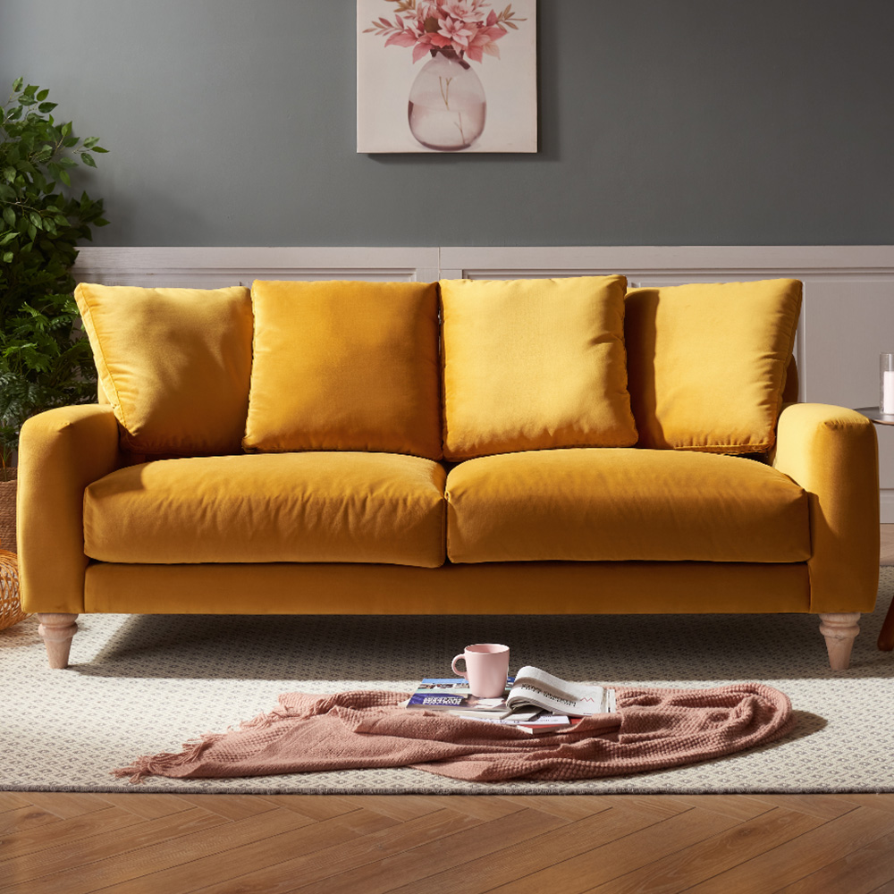 Home Detail Covent 3 Seater Mustard Gold Velvet Sofa Image 1