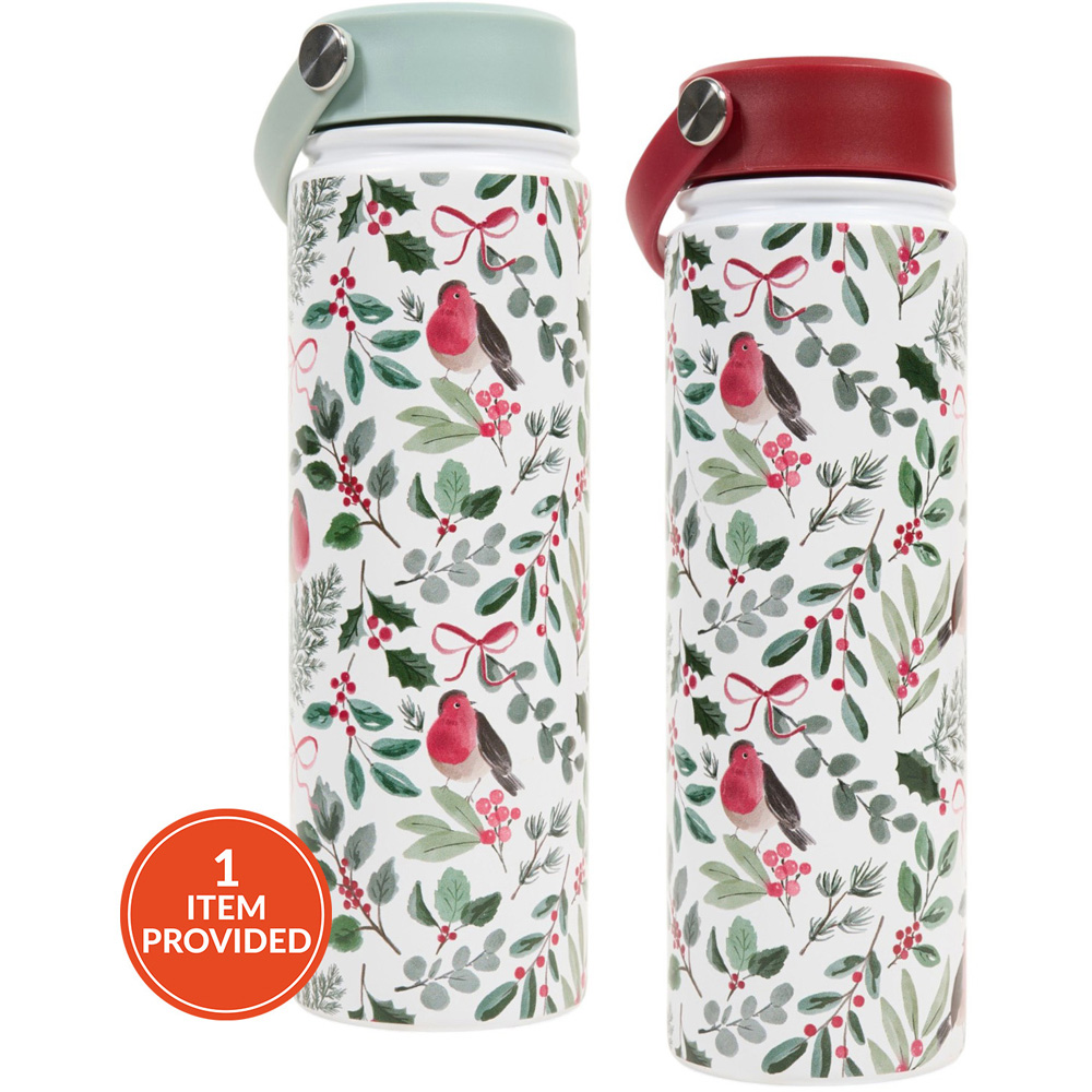 Festive Robin Stainless Steel Bottle with Lid Image 1