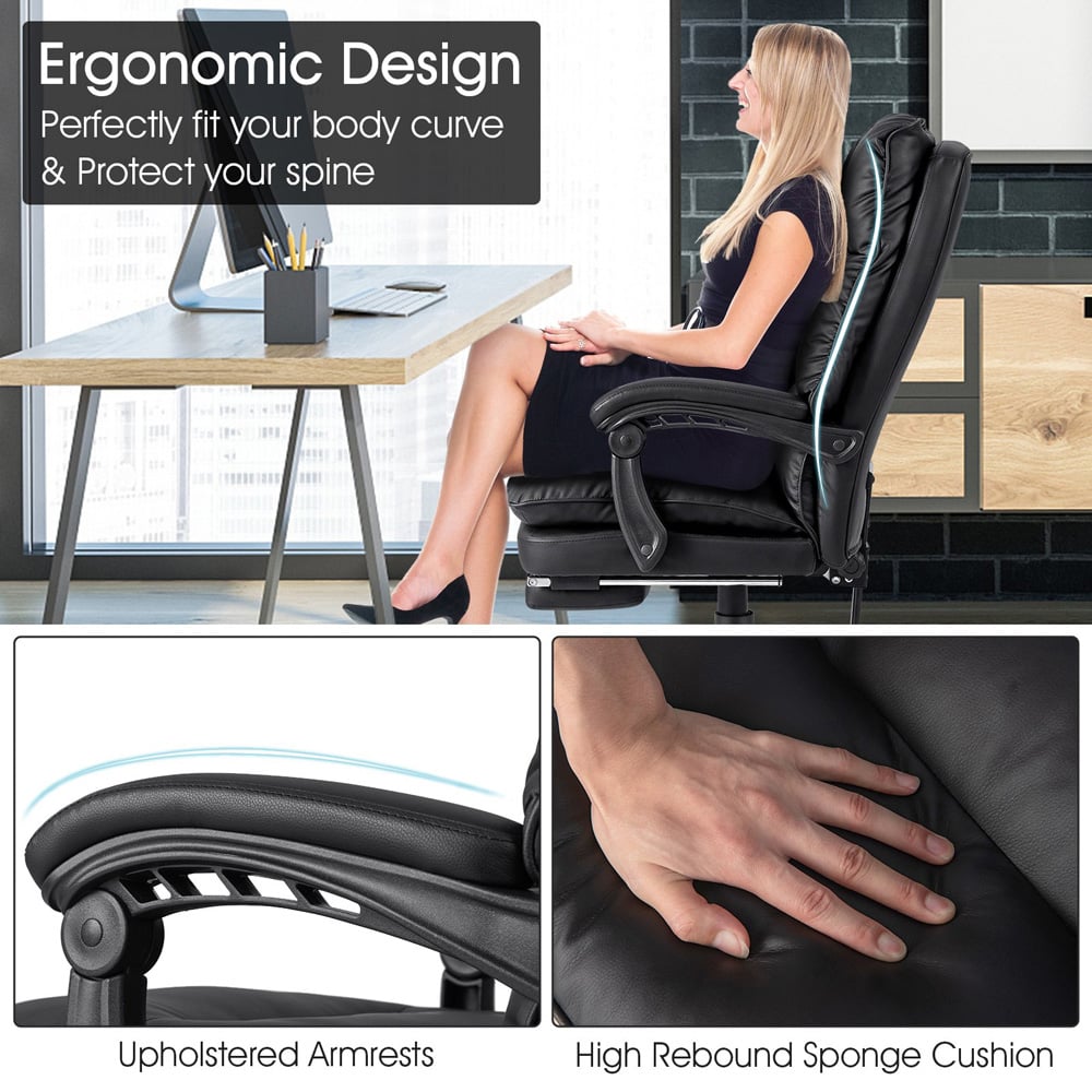 Costway Black Ergonomic Adjustable High Back Rolling Computer Chair with Footrest Image 7