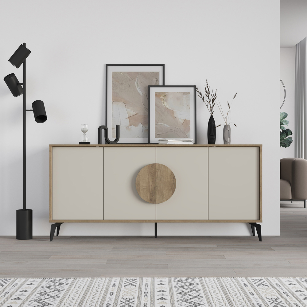 Decortie Gora 4 Door Dark Oak Effect Sandstone Sideboard with Circle Handle Image 4