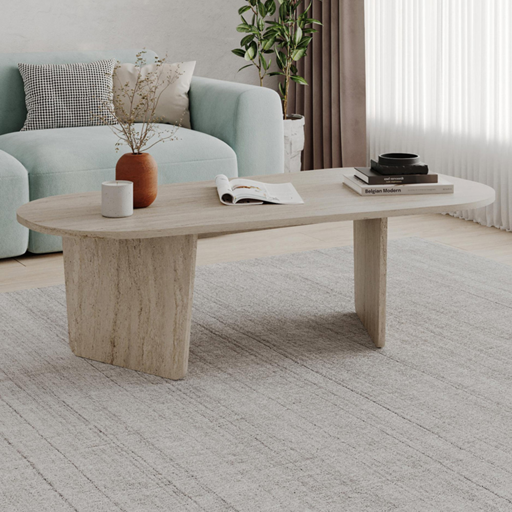 Decortie Ovalis Travertine Coffee Table Image 1