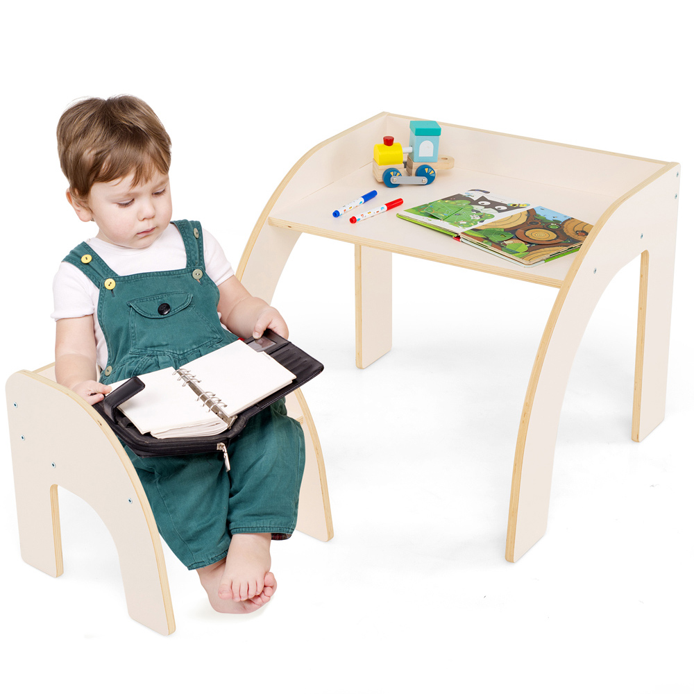 Costway White Wooded Toddler Kids Desk Set Image 3