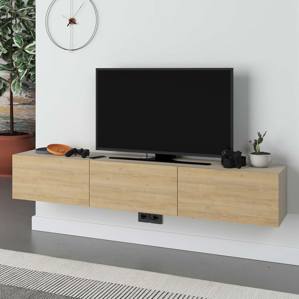 Decortie Francy Sandstone and Oak TV Stand with Storage Cabinet Image 1