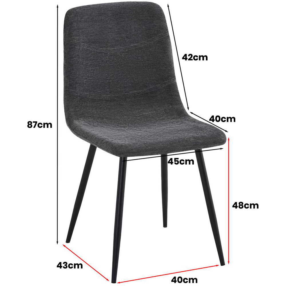 FWStyle Evie Set of 2 Grey and Black Linen Upholstered Steel Frame Dining Chair Image 8
