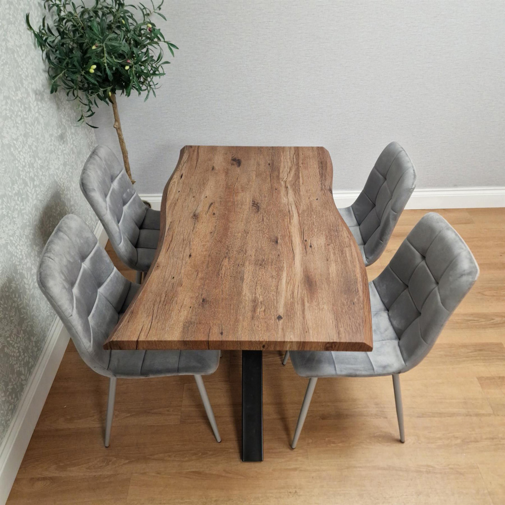 Kosy Koala 4 Seater Grey Velvet Wooden Effect Dining Set Image 3