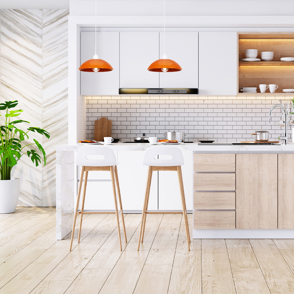 Happy Homewares Orange Gloss Metal Industrial Retro Disc Pendant Shade Image 2